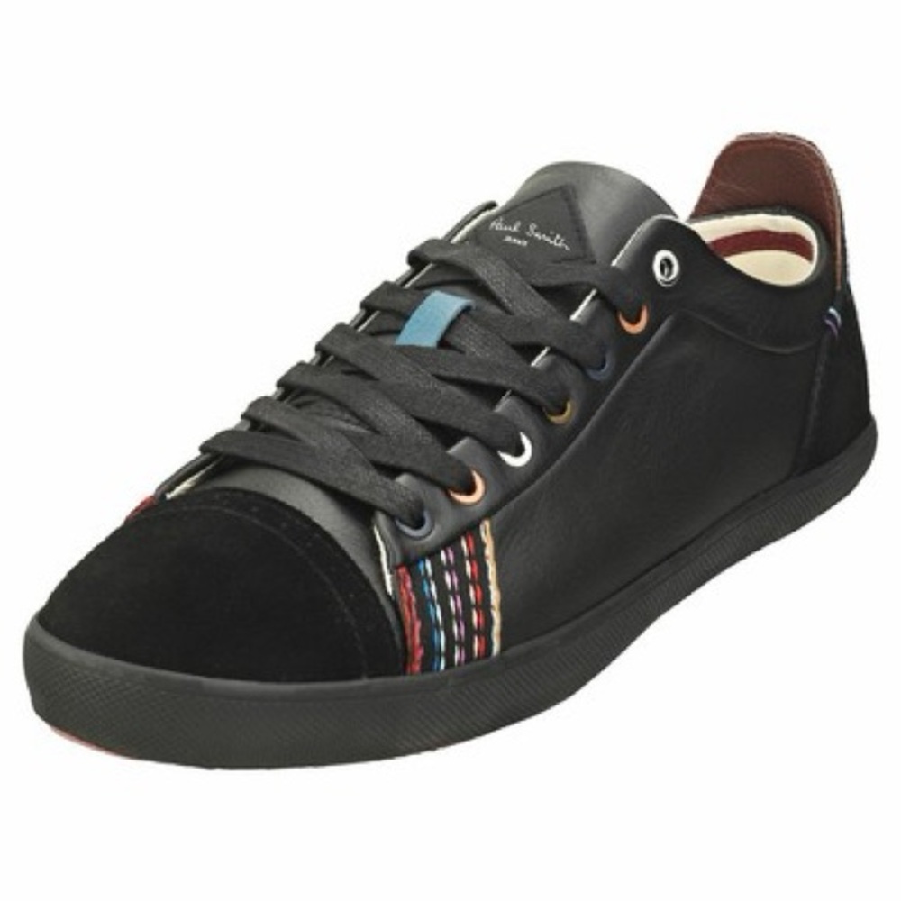 PAUL SMITH VESTRI LEATHER STRIPED PLIMSOLLS IN BLACK